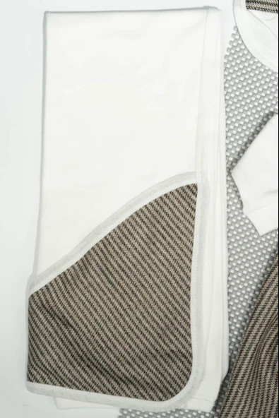 Kahverengi Askılı Pantolon Desenli 7'li Erkek Bebek Yenidoğan Takımı - 3