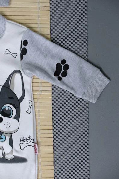 Köpek Baskılı 2'li Unisex Tulum Takımı Gri - Resim 5