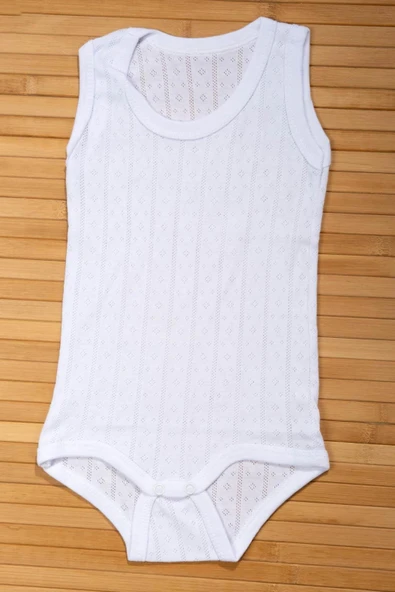 Gözenekli Dokuya Sahip Pamuklu Askılı Bebek Body Beyaz - Resim 2