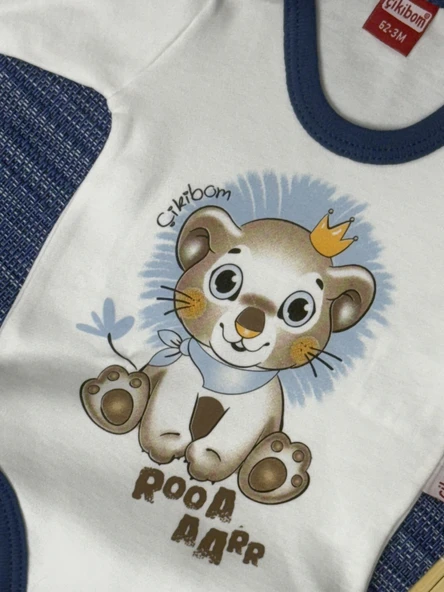 Aslan Baskılı Erkek Bebek 3'lü Body Takım Mavi - Resim 2