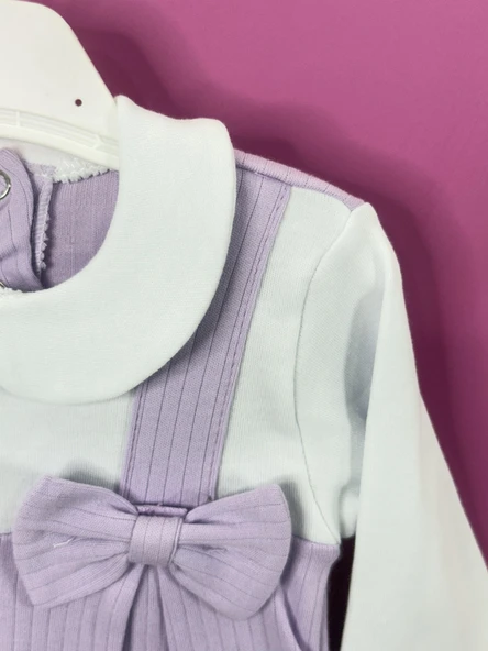 Fiyonklu ÇıtÇıtlı Kız Bebek Tulum Lila - 4
