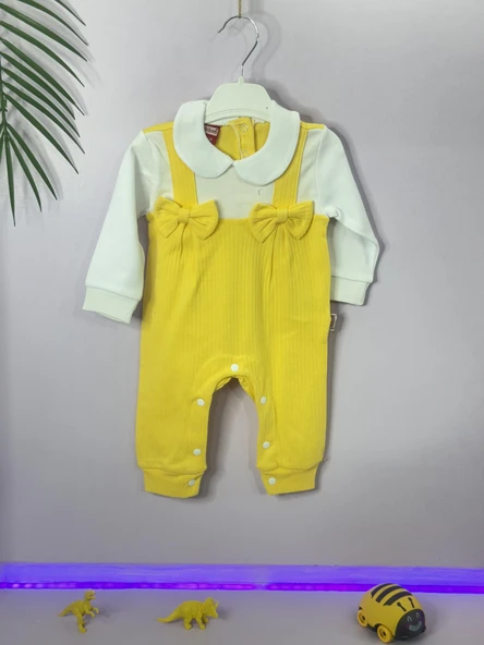 Fiyonklu ÇıtÇıtlı Kız Bebek Tulum Sarı - 2