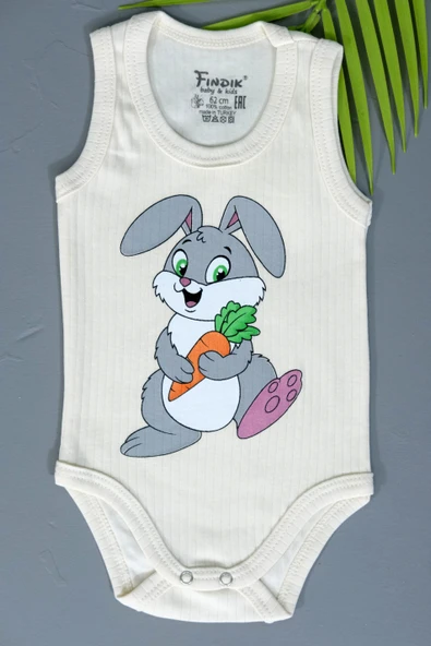 Bebek Atlet Zıbın Tavşan ve Havuç Baskılı Kolsuz Yazlık Body - Resim 2