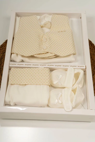 Papyonlu 4 Parça Erkek Bebek Mevlüt Takımı Krem