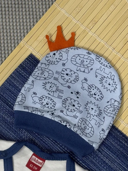 Aslan Baskılı Erkek Bebek 3'lü Body Takım Mavi - Resim 3