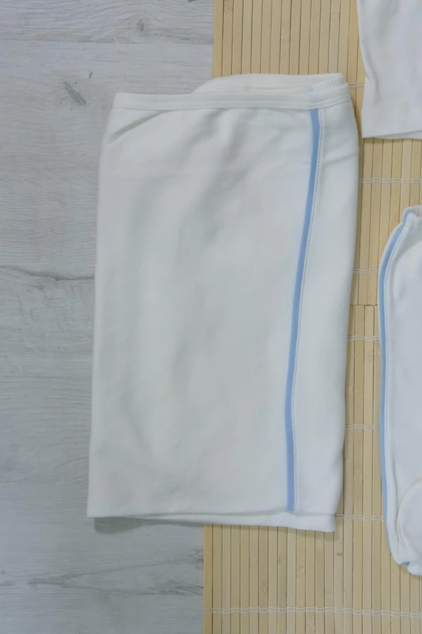 Unisex Ayıcık Desenli 7'li Zıbın Takımı Turkuaz Biyeli Krem - 5