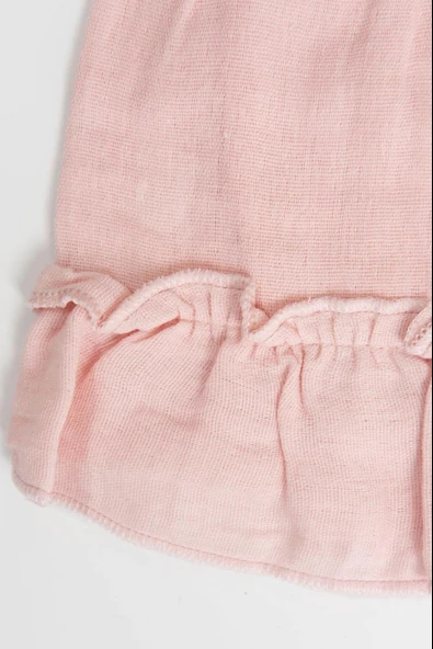 Pudra Rengi Çiçek Dantelli Fırfırlı Uzun Kollu Kız Bebek Elbise Pudra - 5