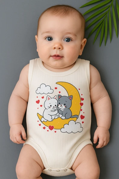 Unisex Ekru Body Çıtçıtlı Bisiklet Yaka Atlet Kol