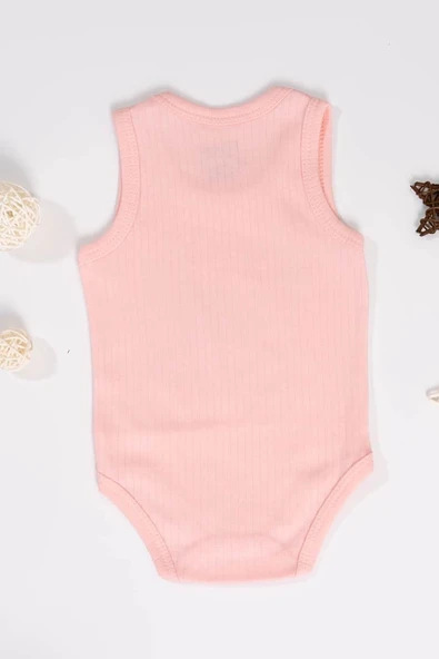 Unisex Pembe Body Çıtçıtlı Bisiklet Yaka Atlet Kol - 3