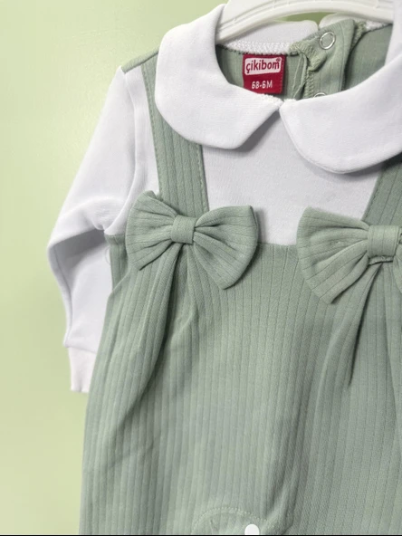 Fiyonklu ÇıtÇıtlı Kız Bebek Tulum Yeşil - 3