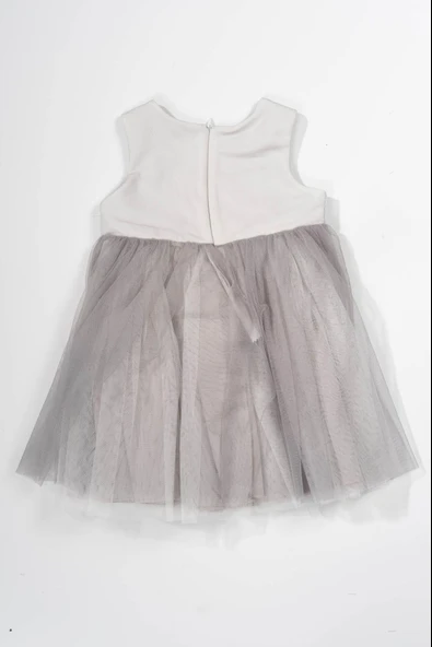 Çiçek Detaylı Tüllü Kız Çocuk Abiye Elbise Gri - Resim 7