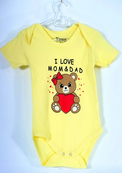 Unisex Ayıcıklı Kısa Kollu Body Sarı - 2