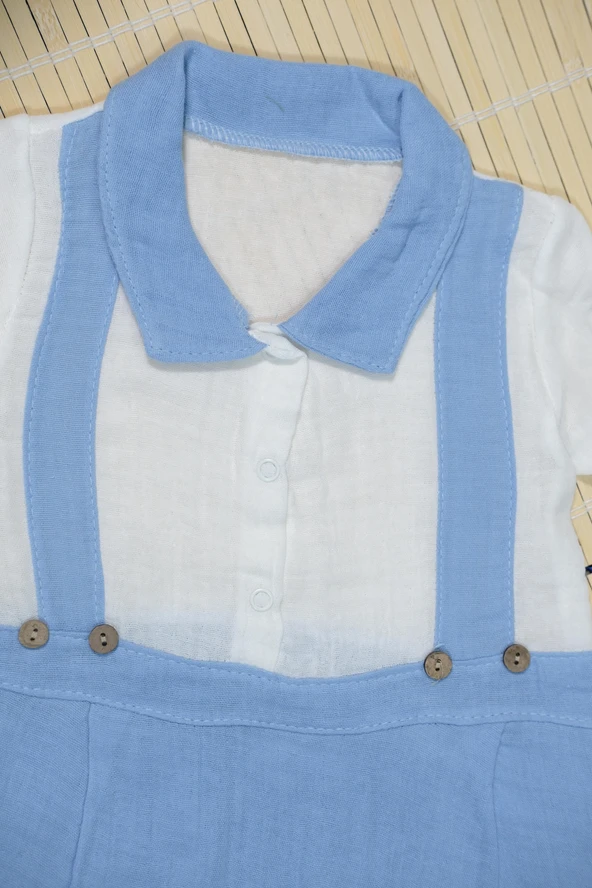 Unisex Askılı Görünümlü Kısa Kollu Bebek Tulum Turkuaz - 5