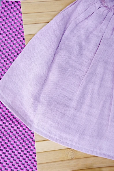 Fırfır Detaylı Uzun Kollu Müslin Elbise Pudra - 4