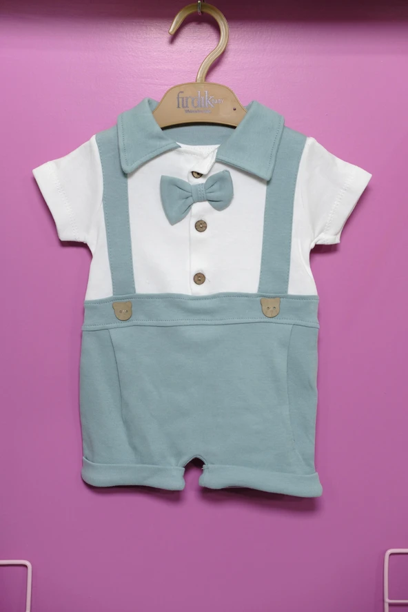 Papyonlu Kısa Kollu Bebek Tulum Mint Yeşil - 2