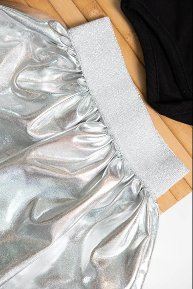 Gümüş Pileli Etekli Siyah Baby Baskılı 3'lü Kız Bebek Takımı - 6