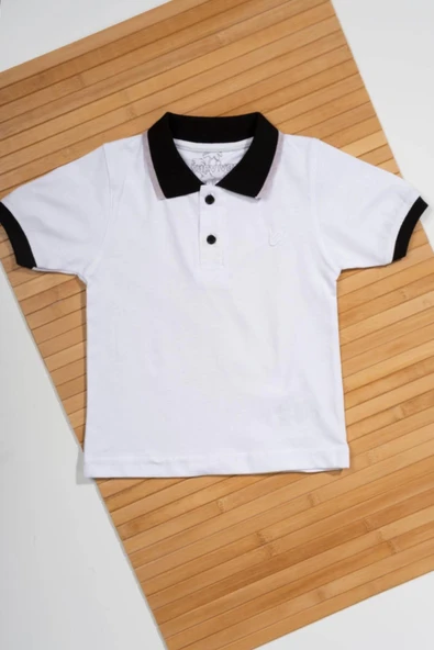 Şık Kontrast Yakalı Erkek Çocuk Polo Tişört Beyaz - 2