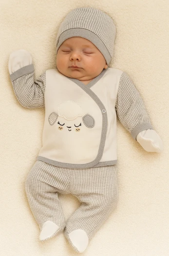 Kuzu Nakışlı 5'li Yenidoğan Takımı Gri ürün görseli