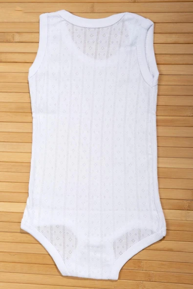 Gözenekli Dokuya Sahip Pamuklu Askılı Bebek Body Beyaz - Resim 4