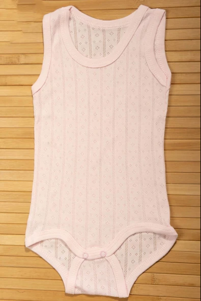 Gözenekli Dokuya Sahip Pamuklu Askılı Bebek Body Pembe ürün görseli