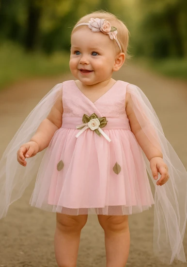 Pembe Tüllü Çiçek Detaylı Kız Bebek Mevlüt Takımı Pembe ürün görseli 1