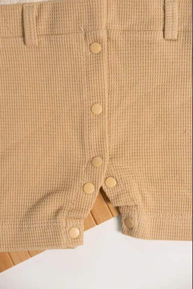 Polo Yaka Waffle Erkek Bebek Tulum Krem-Bej - 4