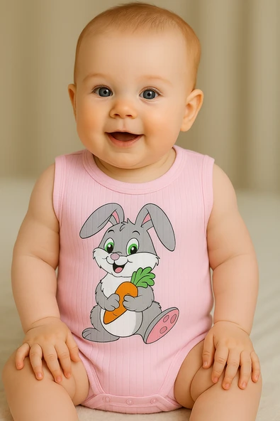 Unisex Tavşanlı Askılı Body Açık Pembe ürün görseli