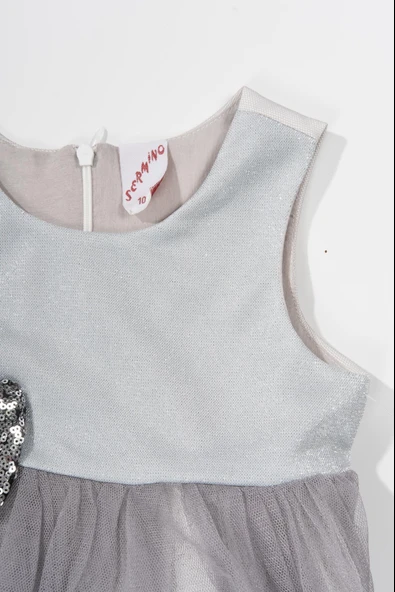 Çiçek Detaylı Tüllü Kız Çocuk Abiye Elbise Gri - Resim 6