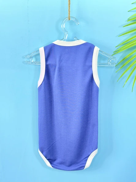 Unisex Mavi Body Çıtçıtlı Bisiklet Yaka Atlet Kol Beyaz - 2