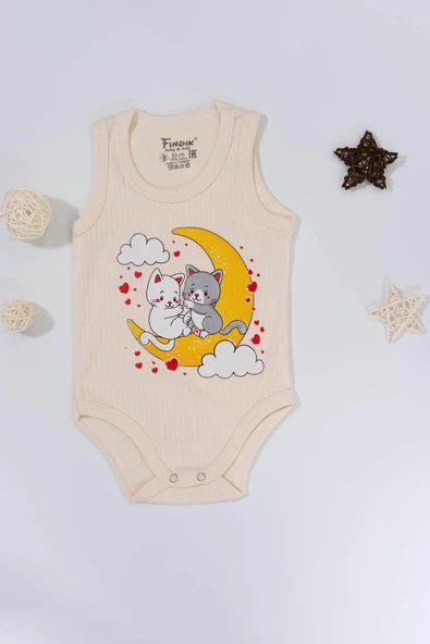 Unisex Krem Body Çıtçıtlı Bisiklet Yaka Atlet Kol - 2