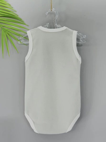 Unisex Gri Body Çıtçıtlı Bisiklet Yaka Atlet Kol Beyaz - 2