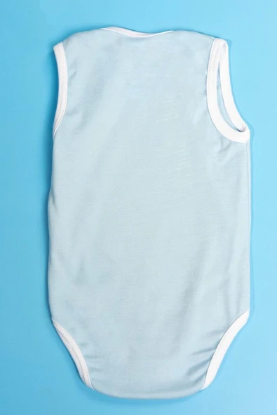 Unisex Baskılı Açık Mavi Body Çıtçıtlı Bisiklet Yaka Atlet Kol Beyaz - 3