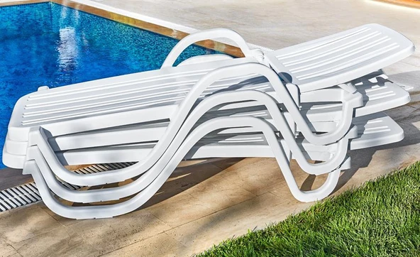 Omnipazar SY-2535 Beyaz Lüks Plaj Havuz Kollu Şezlong - 4