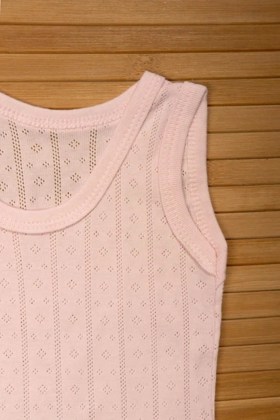 Gözenekli Dokuya Sahip Pamuklu Askılı Bebek Body Pembe - Resim 2