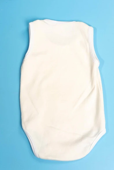 Unisex Baskılı Krem Body Çıtçıtlı Bisiklet Yaka Atlet Kol Beyaz - 3