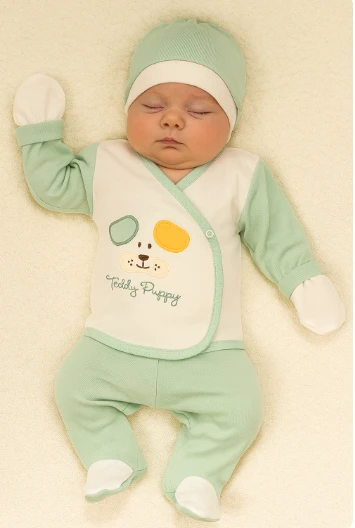 Köpek Nakışlı 5'li Yenidoğan Takımı Yeşil ürün görseli