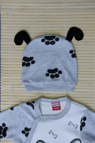 Köpek Baskılı 2'li Unisex Tulum Takımı Gri - Resim 3