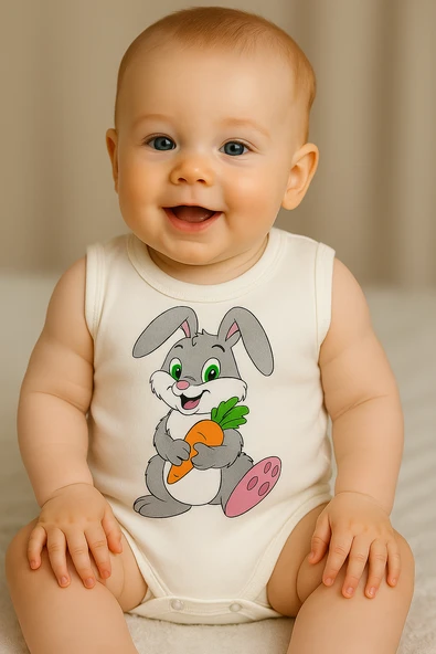 Bebek Atlet Zıbın Tavşan ve Havuç Baskılı Kolsuz Yazlık Body ürün görseli
