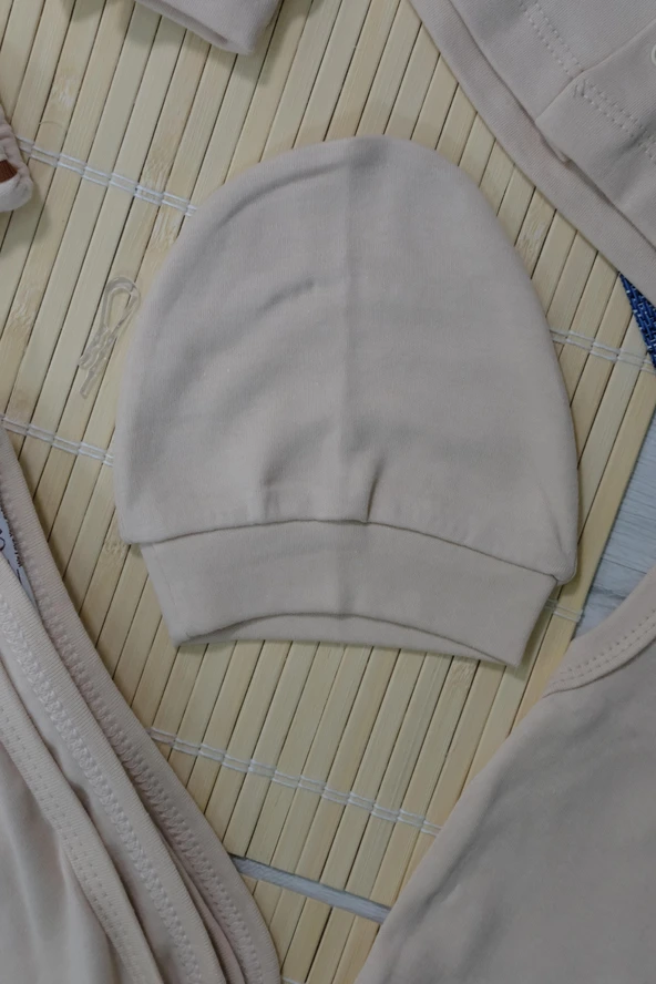 Unisex Ayıcık Desenli 7'li Zıbın Takımı Kahverengi Biyeli Krem - 5