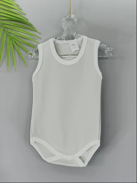 Unisex Gri Body Çıtçıtlı Bisiklet Yaka Atlet Kol Beyaz