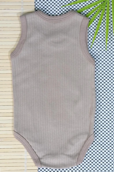 Unisex Kahverengi Body Çıtçıtlı Bisiklet Yaka Atlet Kol - 3