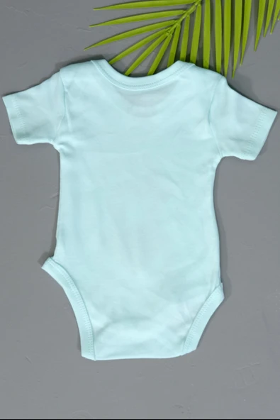 Kız Bebek Kısa Kollu Zıbın I Love Mom & Dad Ayıcık Baskılı Body Mavi - Resim 3