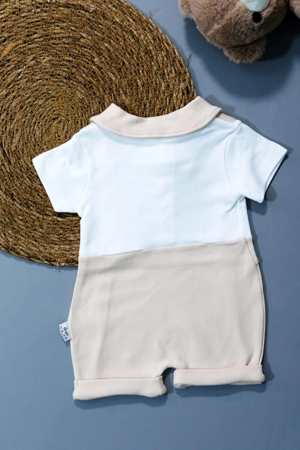 Papyonlu Kısa Bebek Tulum Bej - 4