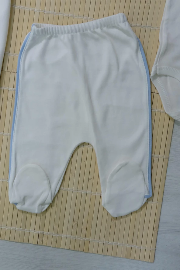Unisex Ayıcık Desenli 7'li Zıbın Takımı Turkuaz Biyeli Krem - 3