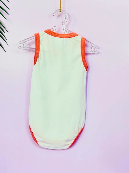 Unisex Beyaz Body Çıtçıtlı Bisiklet Yaka Atlet Kol Turuncu - 3