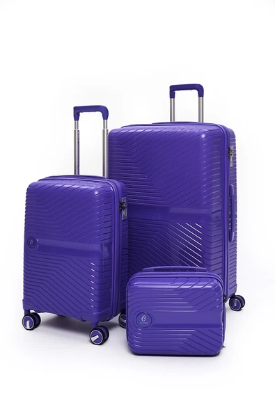 Elatae Exclusive Pro Polipropilen Kırılmaz 3'lü Valiz Seti Büyük - Kabin Boy ve Makyaj Çantası Mor 5239 ürün görseli