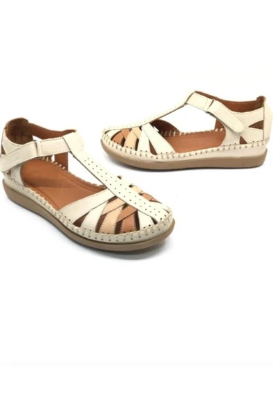 Venüs 25033540Y Kadın Hakiki Deri Renkli Kapalı Delikli Cırtlı Sandalet - 6