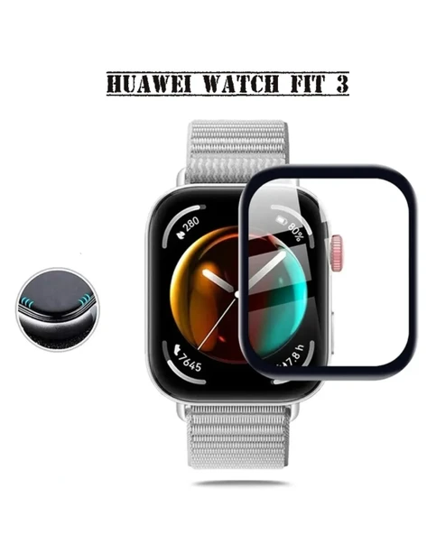 HUAWEI WATCH Fit 3 İle Uyumlu 20D Tam Kapatan Kenarleri Siyah Kırılmaz Nano Cam Ekran Koruyucu