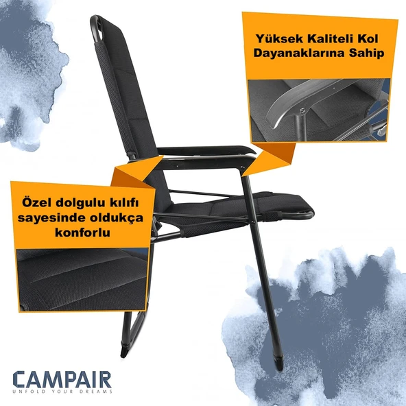 CampAir Taşınabilir Alüminyum Kamp Sandalyesi – Air Mesh Comfort+ Konforlu Katlanır Koltuk - 7