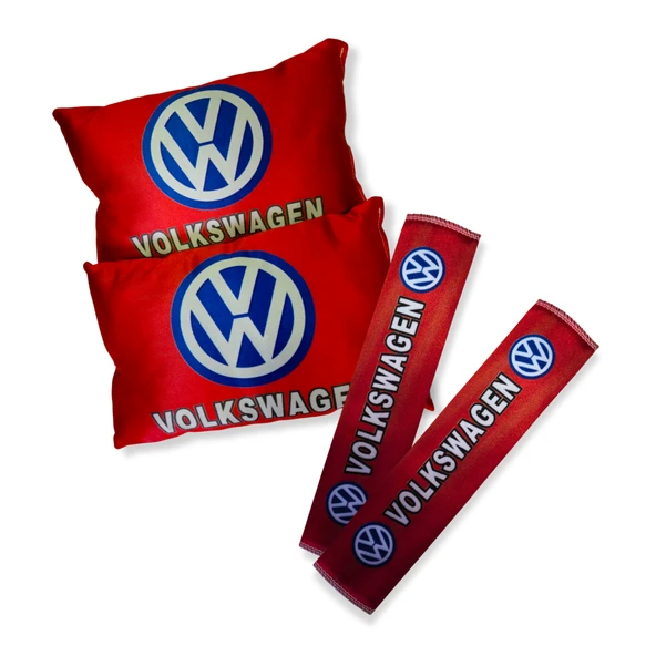 Volkswagen Dijital Baskılı Kırmızı Araç Seyahat Boyun Yastık 2'li Set Volkswagen Emniyet Kemer Ped ürün görseli